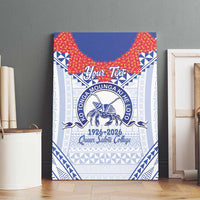 Queen Salote College 100 Years Personalized Canvas Wall Art Tonga QSC Heilala Lei White Ngatu Pattern LT14 - Polynesian Pride