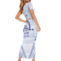 Queen Salote College 100 Years Personalized Family Matching Short Sleeve Bodycon Dress and Hawaiian Shirt Tonga QSC Heilala Lei White Ngatu Pattern