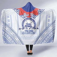 Queen Salote College 100 Years Personalized Hooded Blanket Tonga QSC Heilala Lei White Ngatu Pattern LT14 One Size White - Polynesian Pride