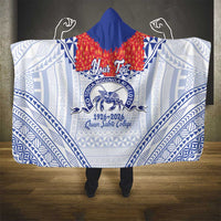 Queen Salote College 100 Years Personalized Hooded Blanket Tonga QSC Heilala Lei White Ngatu Pattern LT14 - Polynesian Pride