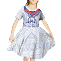 Queen Salote College 100 Years Personalized Kid Short Sleeve Dress Tonga QSC Heilala Lei White Ngatu Pattern LT14 - Polynesian Pride