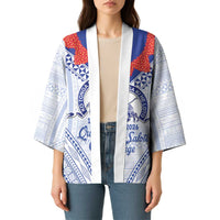 Queen Salote College 100 Years Personalized Kimono Tonga QSC Heilala Lei White Ngatu Pattern LT14 - Polynesian Pride