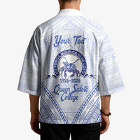 Queen Salote College 100 Years Personalized Kimono Tonga QSC Heilala Lei White Ngatu Pattern LT14 - Polynesian Pride