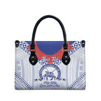 Queen Salote College 100 Years Personalized Leather Bag Tonga QSC Heilala Lei White Ngatu Pattern LT14 - Polynesian Pride
