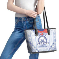 Queen Salote College 100 Years Personalized Leather Tote Bag Tonga QSC Heilala Lei White Ngatu Pattern LT14 - Polynesian Pride