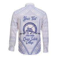 Queen Salote College 100 Years Personalized Long Sleeve Button Shirt Tonga QSC Heilala Lei White Ngatu Pattern LT14 - Polynesian Pride