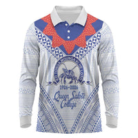 Queen Salote College 100 Years Personalized Long Sleeve Polo Shirt Tonga QSC Heilala Lei White Ngatu Pattern LT14 White - Polynesian Pride