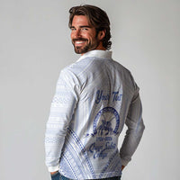 Queen Salote College 100 Years Personalized Long Sleeve Polo Shirt Tonga QSC Heilala Lei White Ngatu Pattern LT14 - Polynesian Pride