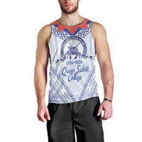 Queen Salote College 100 Years Personalized Men Tank Top Tonga QSC Heilala Lei White Ngatu Pattern LT14 - Polynesian Pride
