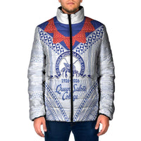 Queen Salote College 100 Years Personalized Padded Jacket Tonga QSC Heilala Lei White Ngatu Pattern LT14 Men White - Polynesian Pride