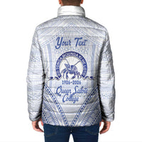 Queen Salote College 100 Years Personalized Padded Jacket Tonga QSC Heilala Lei White Ngatu Pattern LT14 - Polynesian Pride