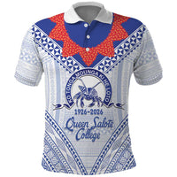 Queen Salote College 100 Years Personalized Polo Shirt Tonga QSC Heilala Lei White Ngatu Pattern LT14 White - Polynesian Pride