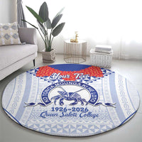 Queen Salote College 100 Years Personalized Round Carpet Tonga QSC Heilala Lei White Ngatu Pattern LT14 - Polynesian Pride