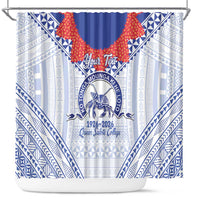 Queen Salote College 100 Years Personalized Shower Curtain Tonga QSC Heilala Lei White Ngatu Pattern LT14 White - Polynesian Pride