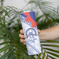 Queen Salote College 100 Years Personalized Skinny Tumbler Tonga QSC Heilala Lei White Ngatu Pattern LT14 - Polynesian Pride
