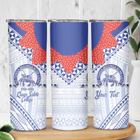 Queen Salote College 100 Years Personalized Skinny Tumbler Tonga QSC Heilala Lei White Ngatu Pattern LT14 - Polynesian Pride