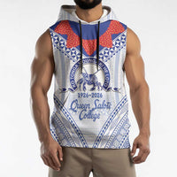 Queen Salote College 100 Years Personalized Sleeveless Hoodie Tonga QSC Heilala Lei White Ngatu Pattern LT14 - Polynesian Pride