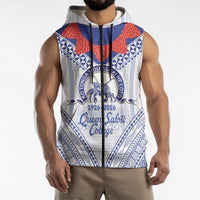 Queen Salote College 100 Years Personalized Sleeveless Zip Hoodie Tonga QSC Heilala Lei White Ngatu Pattern LT14 - Polynesian Pride