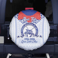 Queen Salote College 100 Years Personalized Spare Tire Cover Tonga QSC Heilala Lei White Ngatu Pattern LT14 No hole White - Polynesian Pride