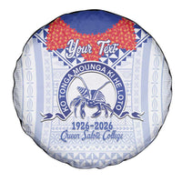 Queen Salote College 100 Years Personalized Spare Tire Cover Tonga QSC Heilala Lei White Ngatu Pattern LT14 - Polynesian Pride