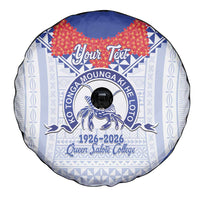 Queen Salote College 100 Years Personalized Spare Tire Cover Tonga QSC Heilala Lei White Ngatu Pattern LT14 - Polynesian Pride