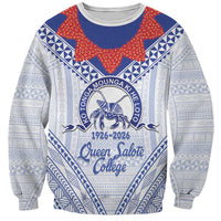 Queen Salote College 100 Years Personalized Sweatshirt Tonga QSC Heilala Lei White Ngatu Pattern LT14 Unisex White - Polynesian Pride