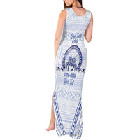 Queen Salote College 100 Years Personalized Tank Maxi Dress Tonga QSC Heilala Lei White Ngatu Pattern LT14 - Polynesian Pride