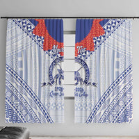 Queen Salote College 100 Years Personalized Window Curtain Tonga QSC Heilala Lei White Ngatu Pattern LT14 With Hooks White - Polynesian Pride