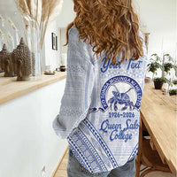 Queen Salote College 100 Years Personalized Women Casual Shirt Tonga QSC Heilala Lei White Ngatu Pattern LT14 - Polynesian Pride