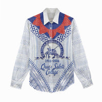 Queen Salote College 100 Years Personalized Women Casual Shirt Tonga QSC Heilala Lei White Ngatu Pattern LT14 - Polynesian Pride
