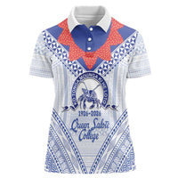 Queen Salote College 100 Years Personalized Women Polo Shirt Tonga QSC Heilala Lei White Ngatu Pattern LT14 Female White - Polynesian Pride