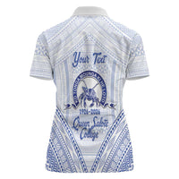Queen Salote College 100 Years Personalized Women Polo Shirt Tonga QSC Heilala Lei White Ngatu Pattern LT14 - Polynesian Pride