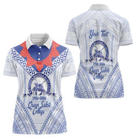 Queen Salote College 100 Years Personalized Women Polo Shirt Tonga QSC Heilala Lei White Ngatu Pattern LT14 - Polynesian Pride