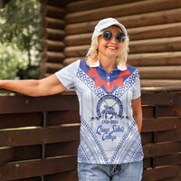Queen Salote College 100 Years Personalized Women Polo Shirt Tonga QSC Heilala Lei White Ngatu Pattern LT14 - Polynesian Pride