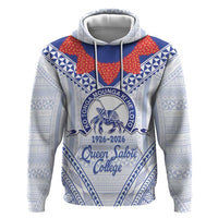 Queen Salote College 100 Years Personalized Zip Hoodie Tonga QSC Heilala Lei White Ngatu Pattern LT14 Pullover Hoodie White - Polynesian Pride