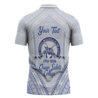 Queen Salote College 100 Years Personalized Zipper Polo Shirt Tonga QSC Heilala Lei White Ngatu Pattern LT14 - Polynesian Pride