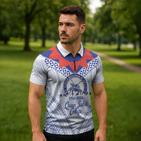 Queen Salote College 100 Years Personalized Zipper Polo Shirt Tonga QSC Heilala Lei White Ngatu Pattern LT14 - Polynesian Pride