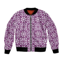 Poni Palaka Quilt Hawaii Bomber Jacket Hawaiian Tropical Monstera Sea Turtle LT14 Unisex Purple - Polynesian Pride