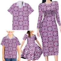 Poni Palaka Quilt Hawaii Family Matching Long Sleeve Bodycon Dress and Hawaiian Shirt Hawaiian Tropical Monstera Sea Turtle