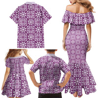 Poni Palaka Quilt Hawaii Family Matching Mermaid Dress and Hawaiian Shirt Hawaiian Tropical Monstera Sea Turtle