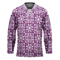 Poni Palaka Quilt Hawaii Hockey Jersey Hawaiian Tropical Monstera Sea Turtle LT14 Unisex Purple - Polynesian Pride