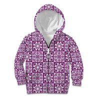 Poni Palaka Quilt Hawaii Kid Hoodie Hawaiian Tropical Monstera Sea Turtle LT14 Zip Hoodie Purple - Polynesian Pride