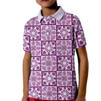 Poni Palaka Quilt Hawaii Kid Polo Shirt Hawaiian Tropical Monstera Sea Turtle LT14 Kid Purple - Polynesian Pride