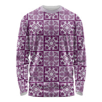 Poni Palaka Quilt Hawaii Long Sleeve Shirt Hawaiian Tropical Monstera Sea Turtle LT14 Unisex Purple - Polynesian Pride