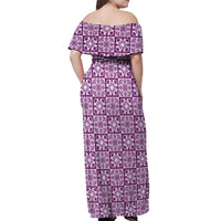 Poni Palaka Quilt Hawaii Off Shoulder Maxi Dress Hawaiian Tropical Monstera Sea Turtle LT14 - Polynesian Pride