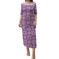 Poni Palaka Quilt Hawaii Puletasi Hawaiian Tropical Monstera Sea Turtle LT14 Long Dress Purple - Polynesian Pride