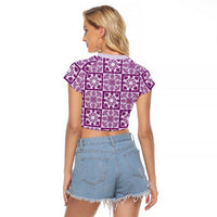 Poni Palaka Quilt Hawaii Raglan Cropped T Shirt Hawaiian Tropical Monstera Sea Turtle LT14 - Polynesian Pride
