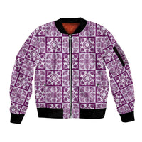 Poni Palaka Quilt Hawaii Sleeve Zip Bomber Jacket Hawaiian Tropical Monstera Sea Turtle LT14 Unisex Purple - Polynesian Pride