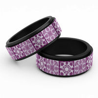 Poni Palaka Quilt Hawaii Spinner Ring Hawaiian Tropical Monstera Sea Turtle LT14 Black Purple - Polynesian Pride