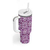 Poni Palaka Quilt Hawaii Tumbler With Handle Hawaiian Tropical Monstera Sea Turtle LT14 - Polynesian Pride